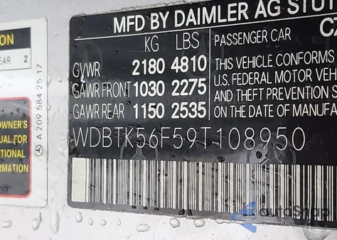 2009 Mercedes-Benz Clk 350 from USA, damaged, VIN WDBTK56F59T108950